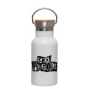 Metallic thermos (Stainless steel) White with wooden lid (bamboo), double-walled, 350ml