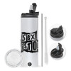 Travel Tumbler 2 Lids, with metal straw & cleaning brush (Stainless steel 304 Food grade, BPA free, 600ml)