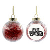 Transparent Christmas tree ball ornament with red filling 8cm