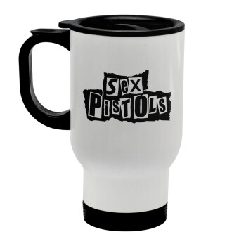 Sex Pistols, Stainless steel travel mug with lid, double wall white 450ml