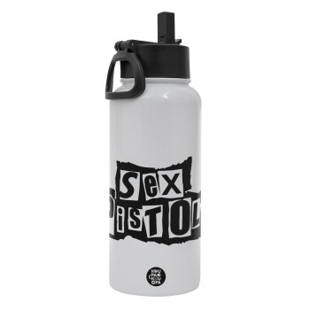 Sex Pistols, Metal mug thermo White with Straw and Spout Lid (Stainless steel), double wall, 950ml