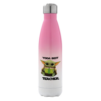 Yoda Best Teacher, Metal mug thermos Pink/White (Stainless steel), double wall, 500ml