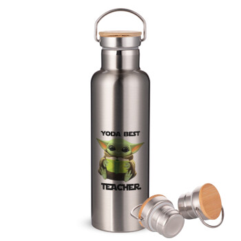 Yoda Best Teacher, Stainless steel Silver with wooden lid (bamboo), double wall, 750ml