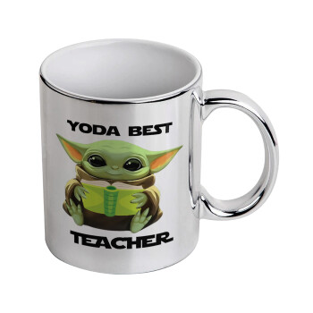 Yoda Best Teacher, Mug ceramic, silver mirror, 330ml