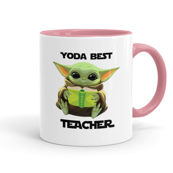 Yoda Best Teacher, Κούπα χρωματιστή ροζ, κεραμική, 330ml