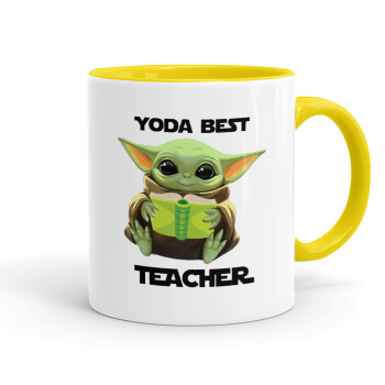 Yoda Best Teacher, Κούπα χρωματιστή κίτρινη, κεραμική, 330ml