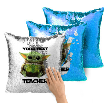 Yoda Best Teacher, Μαξιλάρι καναπέ Μαγικό Μπλε με πούλιες 40x40cm περιέχεται το γέμισμα