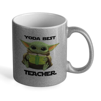 Yoda Best Teacher, Κούπα Ασημένια Glitter που γυαλίζει, κεραμική, 330ml