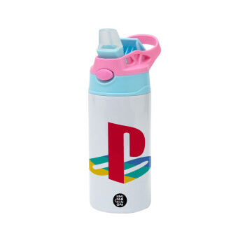 Playstation, Children's hot water bottle, stainless steel, with safety straw, Pink/BlueCiel (360ml) BPA FREE