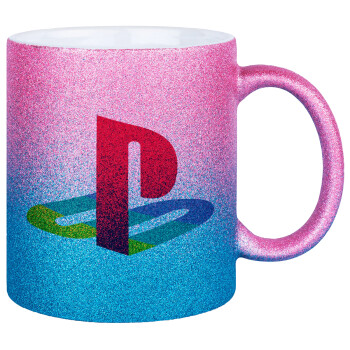 Playstation, Κούπα Χρυσή/Μπλε Glitter, κεραμική, 330ml