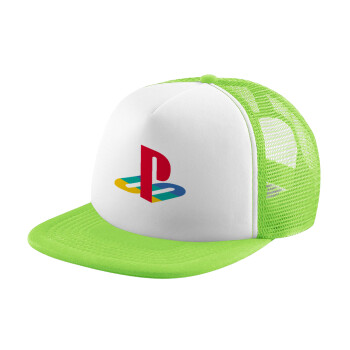 Playstation, Adult Soft Trucker Hat with Mesh GREEN/WHITE (POLYESTER, ADULT, ONE SIZE)