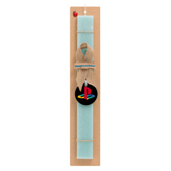 Playstation, Easter Set, wooden keychain & aromatic flat Easter candle (30cm) (TURQUOISE)