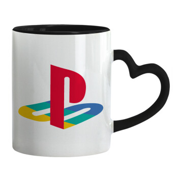 Playstation, Mug heart black handle, ceramic, 330ml