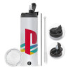 Travel Tumbler 2 Lids, with metal straw & cleaning brush (Stainless steel 304 Food grade, BPA free, 600ml)