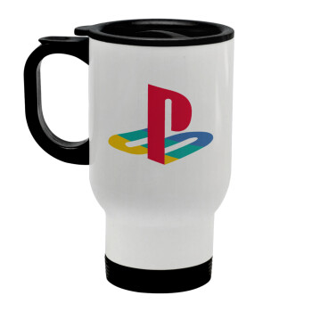Playstation, Stainless steel travel mug with lid, double wall white 450ml