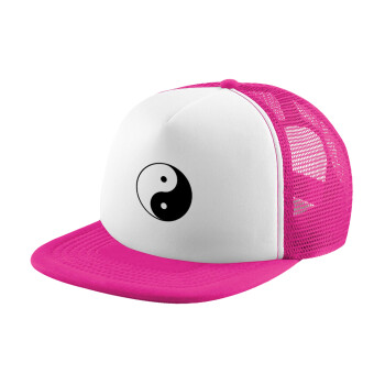 Yin Yang, Adult Soft Trucker Hat with Pink/White Mesh (POLYESTER, ADULT, UNISEX, ONE SIZE)