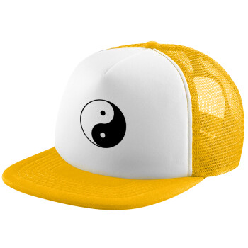 Yin Yang, Adult Soft Trucker Hat with Yellow/White Mesh (POLYESTER, ADULT, UNISEX, ONE SIZE)