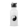 White water bottle with straw, stainless steel 600ml