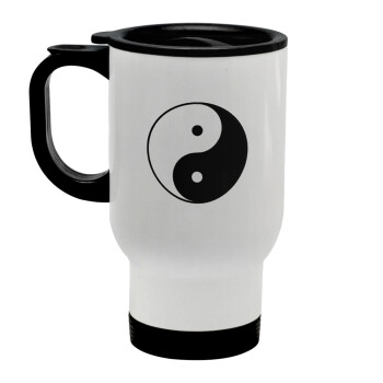 Yin Yang, Stainless steel travel mug with lid, double wall white 450ml