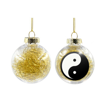 Yin Yang, Transparent Christmas tree ball ornament with gold filling 8cm