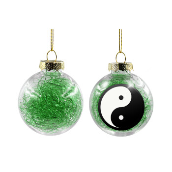 Yin Yang, Transparent Christmas tree ball ornament with green filling 8cm