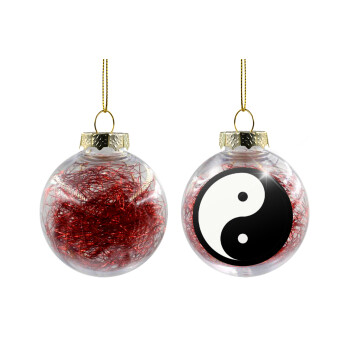 Yin Yang, Transparent Christmas tree ball ornament with red filling 8cm