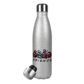 Among US Friends, Metallic Glitter Silver Thermos Flask (Stainless steel), double-walled, 500ml