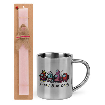 Among US Friends, Easter Set, metallic thermal cup (300ml) & aromatic flat Easter candle (30cm) (PINK)