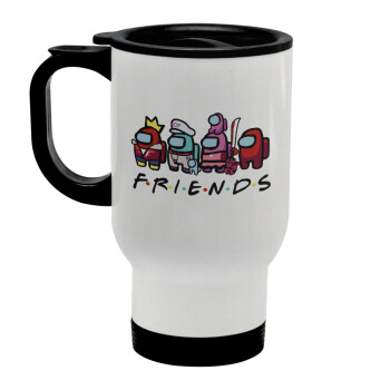Among US Friends, Stainless steel travel mug with lid, double wall white 450ml