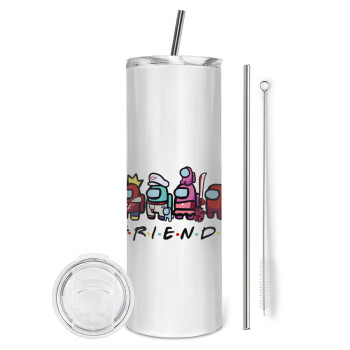 Among US Friends, Eco friendly ποτήρι θερμό (tumbler) από ανοξείδωτο ατσάλι 600ml, με μεταλλικό καλαμάκι & βούρτσα καθαρισμού