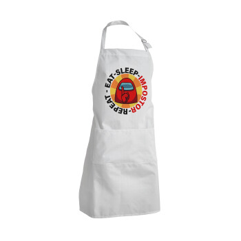 Among US Eat Sleep Repeat Impostor, Adult Chef Apron (with sliders and 2 pockets)