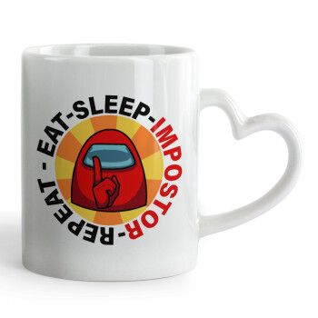 Among US Eat Sleep Repeat Impostor, Mug heart handle, ceramic, 330ml