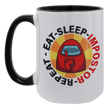 Among US Eat Sleep Repeat Impostor, Κούπα Mega 15oz, κεραμική Μαύρη, 450ml