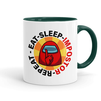 Among US Eat Sleep Repeat Impostor, Mug colored green, ceramic, 330ml