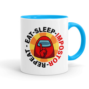 Among US Eat Sleep Repeat Impostor, Mug colored light blue, ceramic, 330ml