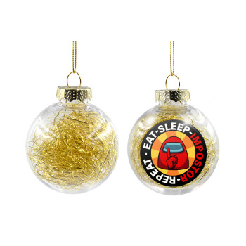 Among US Eat Sleep Repeat Impostor, Transparent Christmas tree ball ornament with gold filling 8cm