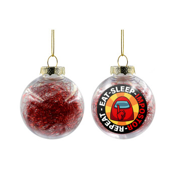 Among US Eat Sleep Repeat Impostor, Transparent Christmas tree ball ornament with red filling 8cm