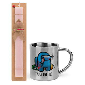 Among Trust no one, Easter Set, metallic thermal cup (300ml) & aromatic flat Easter candle (30cm) (PINK)