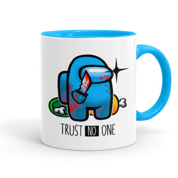 Among Trust no one, Mug colored light blue, ceramic, 330ml