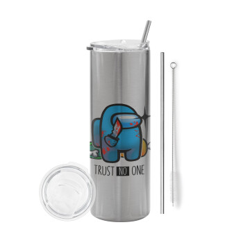 Among Trust no one, Tumbler stainless steel Silver 600ml, with metal straw & cleaning brush