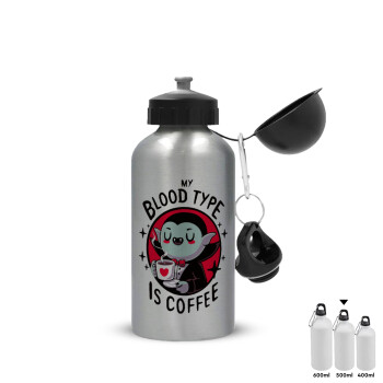 My blood type is coffee, Metallic water jug, Silver, aluminum 500ml