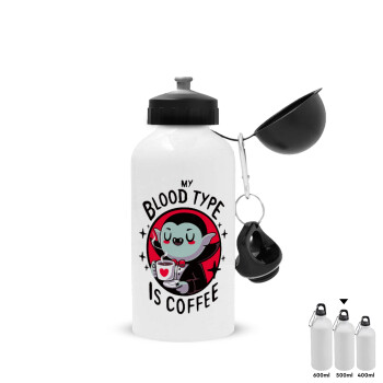 My blood type is coffee, Μεταλλικό παγούρι νερού, Λευκό, αλουμινίου 500ml