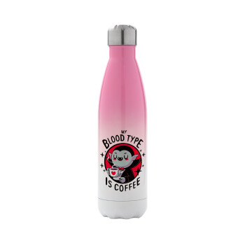 My blood type is coffee, Metal mug thermos Pink/White (Stainless steel), double wall, 500ml