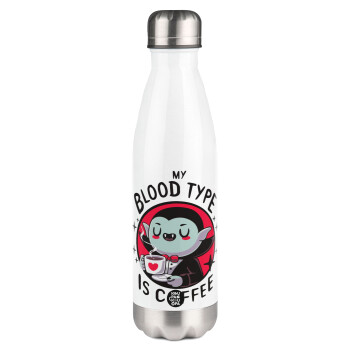 My blood type is coffee, Metal mug thermos White (Stainless steel), double wall, 500ml