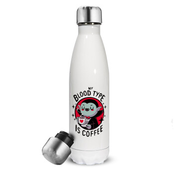 My blood type is coffee, Metal mug thermos White (Stainless steel), double wall, 500ml