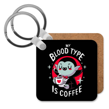 My blood type is coffee, Μπρελόκ Ξύλινο τετράγωνο MDF