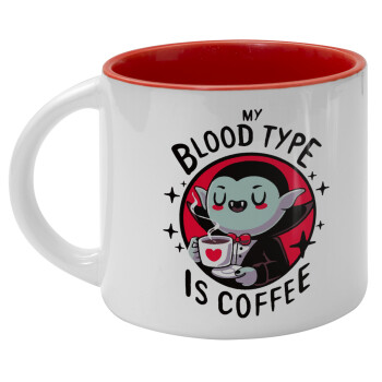 My blood type is coffee, Κούπα κεραμική 400ml Λευκή/Κόκκινη