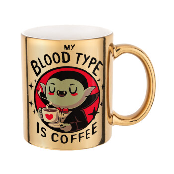 My blood type is coffee, Mug ceramic, gold mirror, 330ml