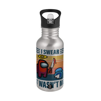 Among us, I swear it wasn't me, Water bottle Silver with straw, stainless steel 500ml