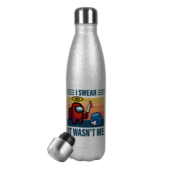 Among us, I swear it wasn't me, Metallic Glitter Silver Thermos Flask (Stainless steel), double-walled, 500ml